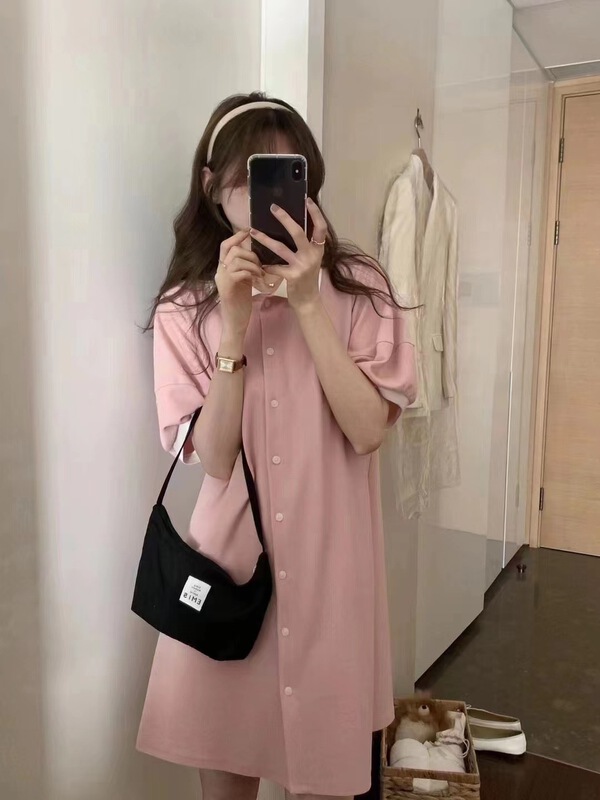 [OA] Korean slim polo collar color matching dress 1195# XYY