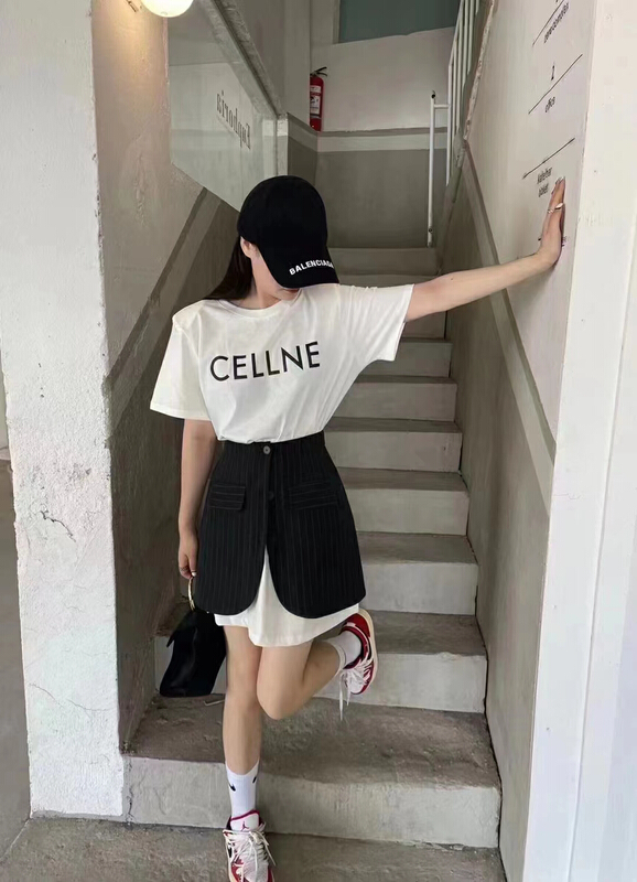 [GL] round neck medium long short sleeve T-shirt + single breasted skirt two piece suit 5232# XYY