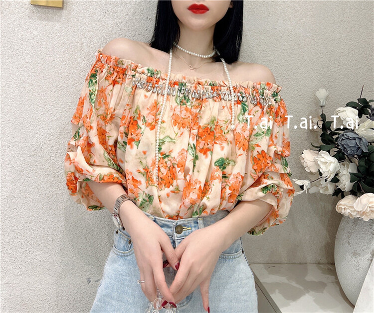 [t.ai] one shoulder print temperament shirt ys1-9998# zxx