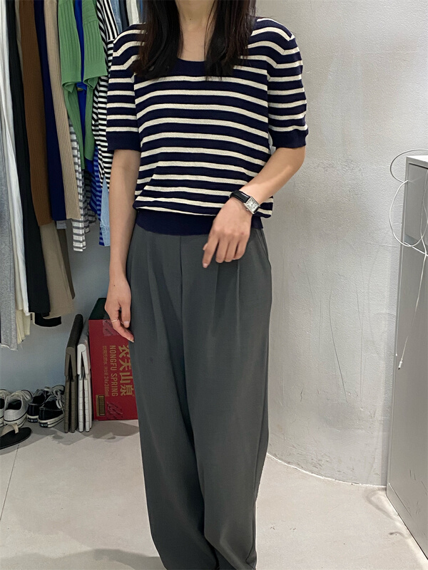 [chocolate] Japanese versatile striped comfortable knitwear (knitwear only) 2943# CSX