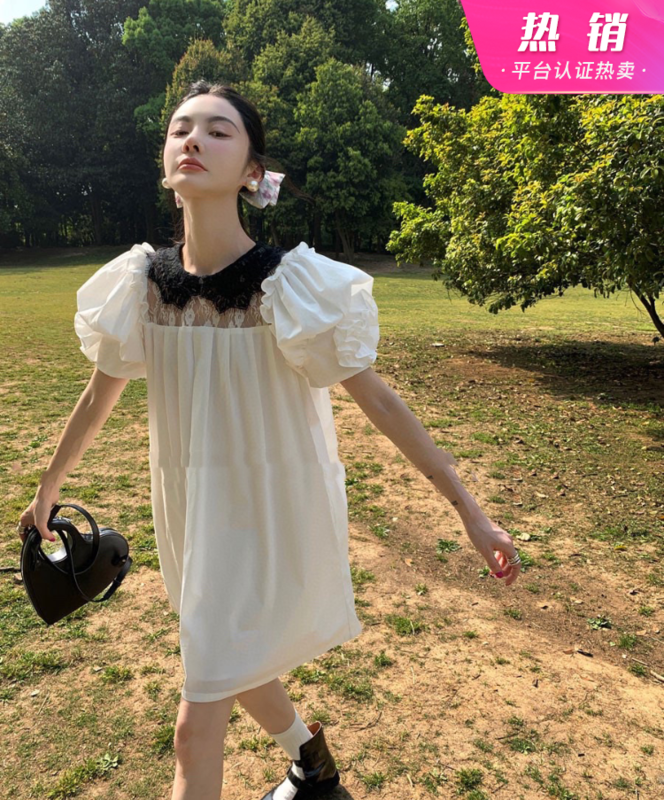 [wgwe] lace collar bubble sleeve dress 1722# PCZ