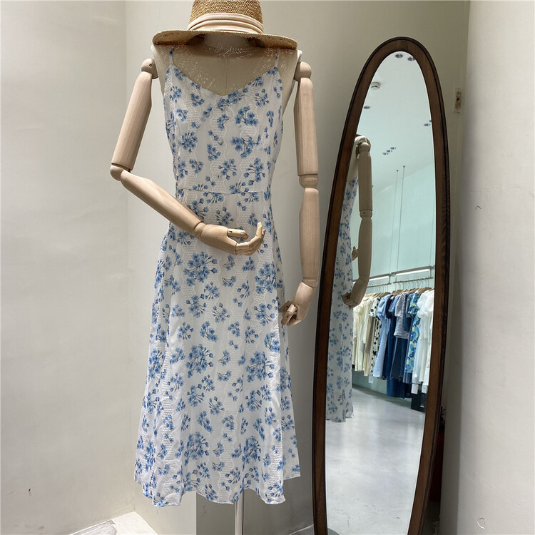 [fenla] Vintage elegant floral suspender waist dress 62263# WPL