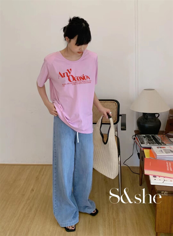 [she] fashionable and versatile shoulder pad short sleeve T-shirt 1215a# XJ