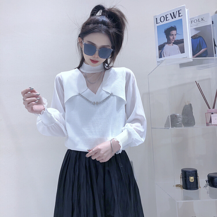 New year in early spring! [S.J] multi panel Satin design foreign style T-shirt (chain can not be removed) 6735\lsw