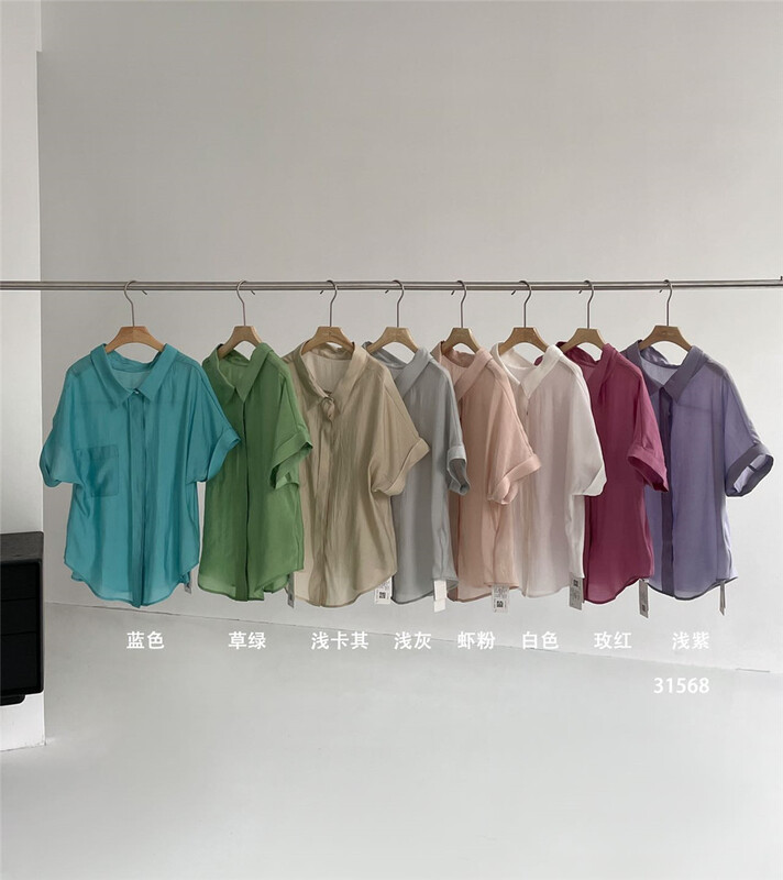 [clean space] Korean pure color Tencel light breathable breasted shirt 31568# CLS
