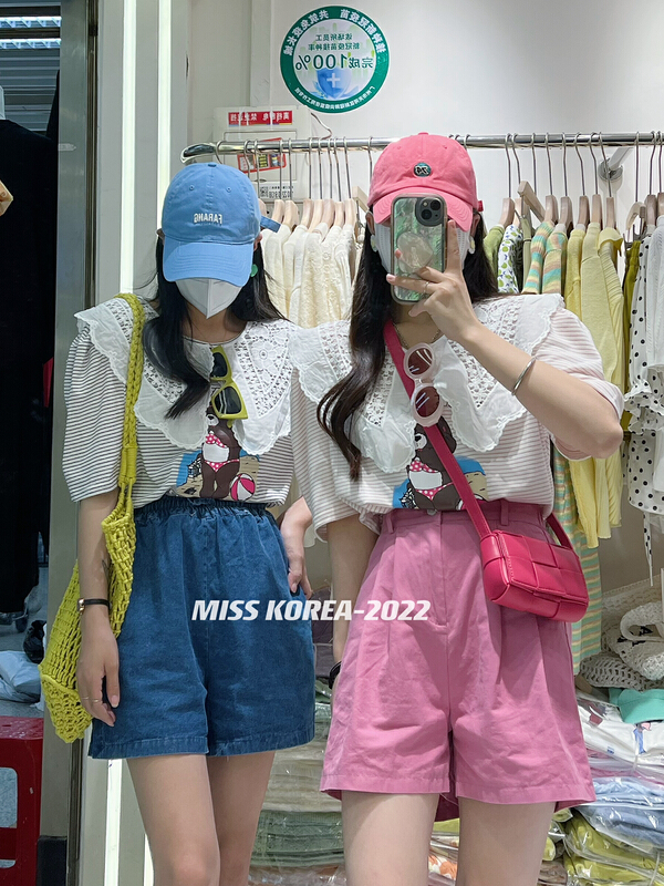 [Miss Korea] lace doll neck bear short sleeve T-shirt 6592# HBx