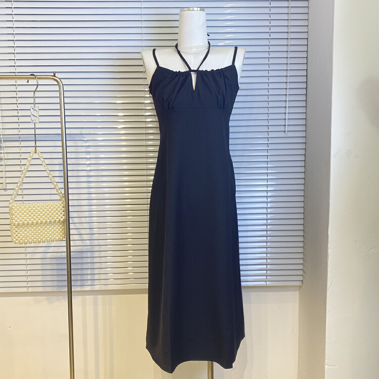 [Nancy] French retro black neck strap, slim and high-grade dress 0022# WPL