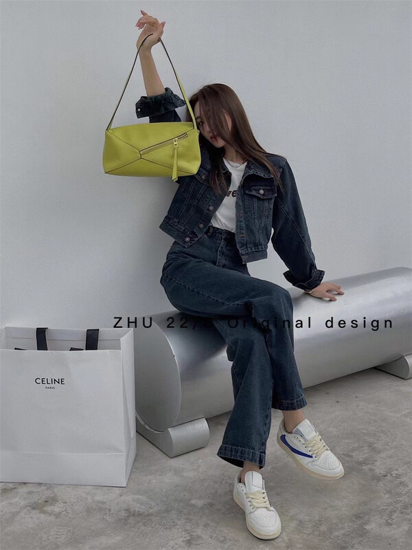 [Zhu] fashion denim jacket + skinny jeans suit (excluding Necklace / inner strap) 22109# LSW