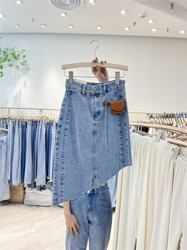 [iris iriisy] Korean style irregular denim skirt (with belt) 6517# LSL