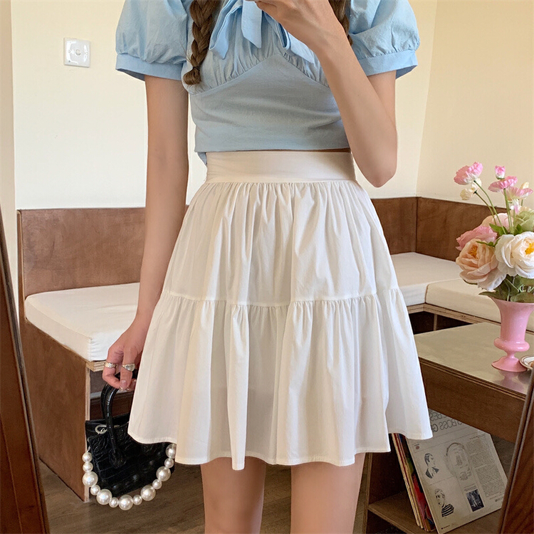 [timely rain] Han Feng ins high waist thin elastic waist umbrella skirt versatile A-line skirt 34258# WPL