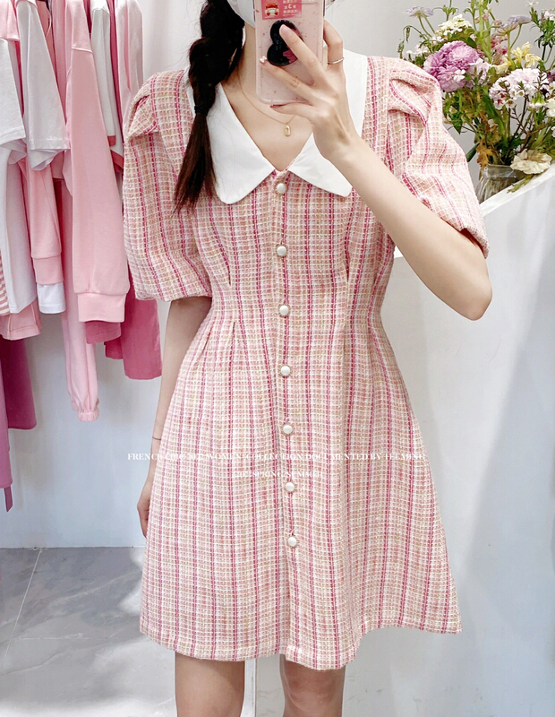 Original price 84.60! New in early summer! [teem ing] Korean version xiaoxiangfeng breasted dress 22t131# hjy