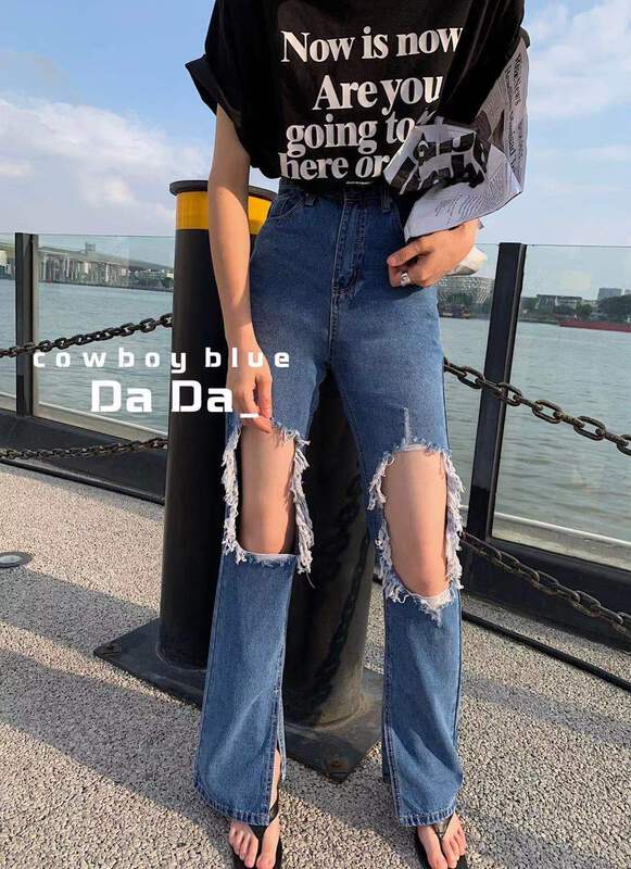 [dada] pierced fashion versatile jeans 7110# zxl