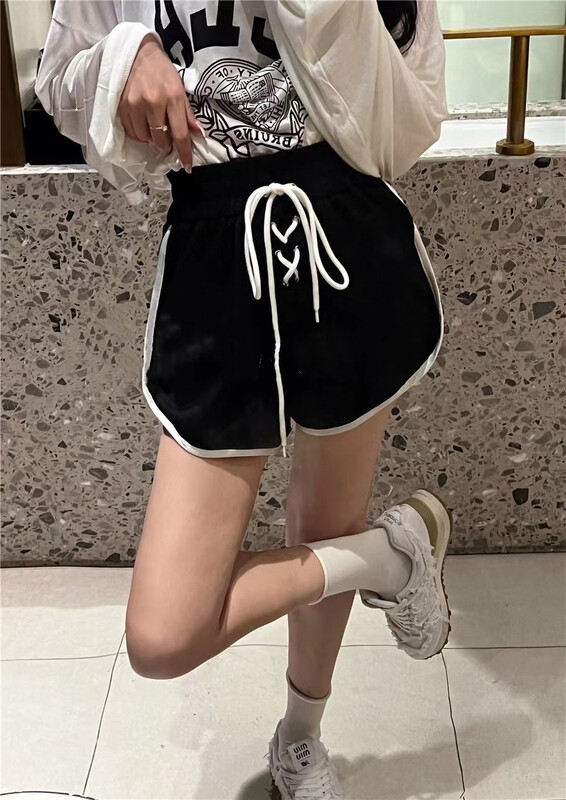 [miss sunflower] elastic waist lace up design loose casual shorts 1003# ozq