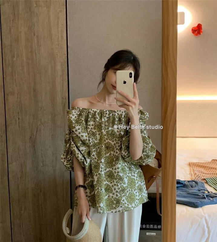 [hey Bella] gentle wind shoulder broken flower small shirt ys1-3022# ll