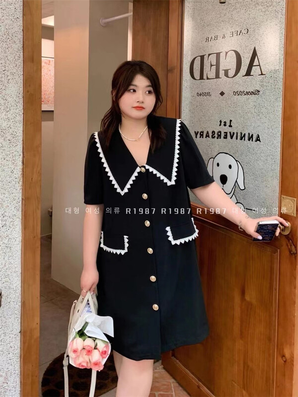 [r1987] Korean style small fragrance temperament breasted dress 5206# zjy