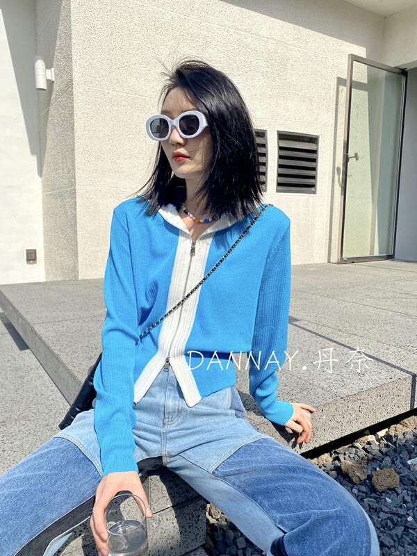 New year in early spring! [dannay] versatile hooded contrast color double zipper knit cardigan 6505# jhy