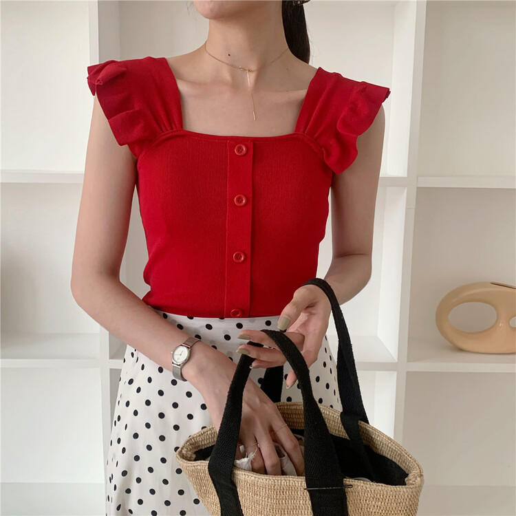 New in early summer! [six plus] simple and foreign style versatile ear tank / sling 89586# CLS