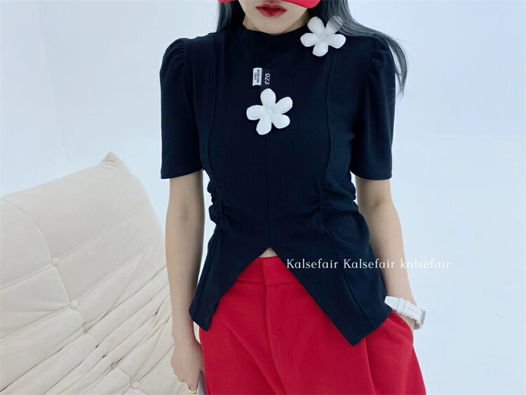 New in early summer! [kashefei] Korean Short Sleeved Pullover short sleeved T-shirt (with flowers) t87-1# ozq