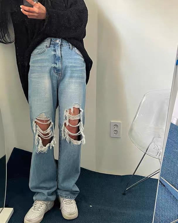 [noodles] high waisted, perforated and versatile jeans 611-# ozq