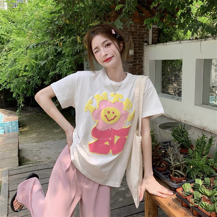 [Tutu] three dimensional foaming process flower short sleeve T-shirt c629# zxx