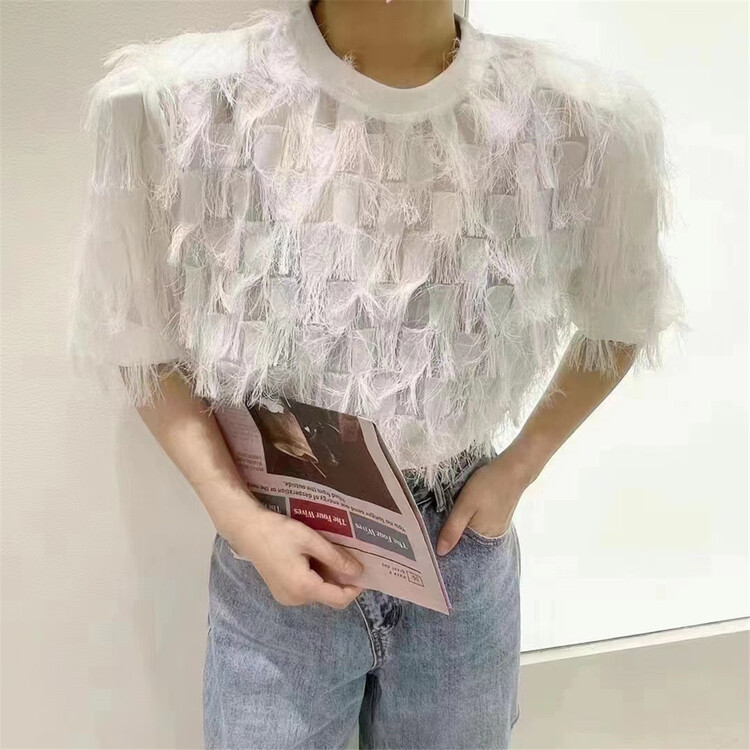 goods in stock! [xiaocaimiao] personalized fashion Round Neck Shirt (only selling tops) 8351# lwy