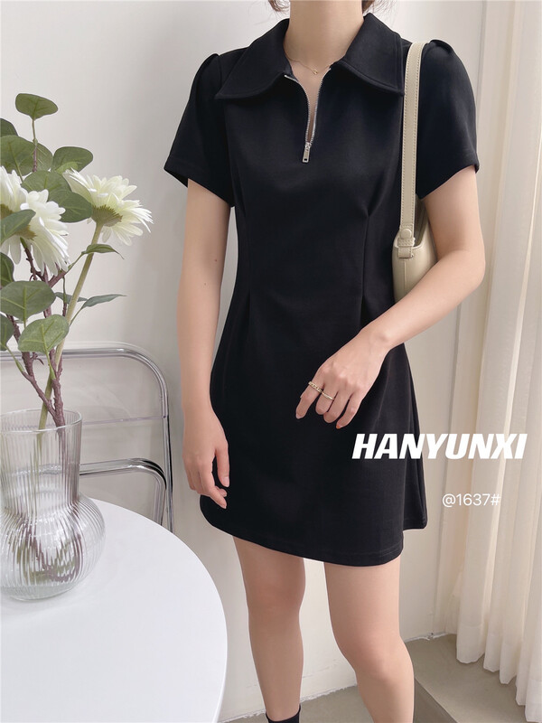 New in early summer! [Han Yunxi] fashion slim HALF ZIP DRESS 1637# ZZL