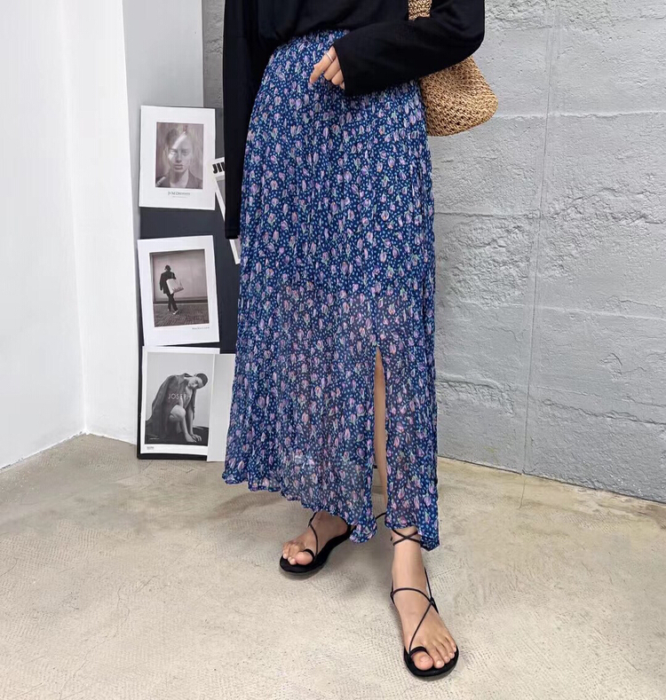 [be your self] Korean pleated floral slit skirt q66171# LSL