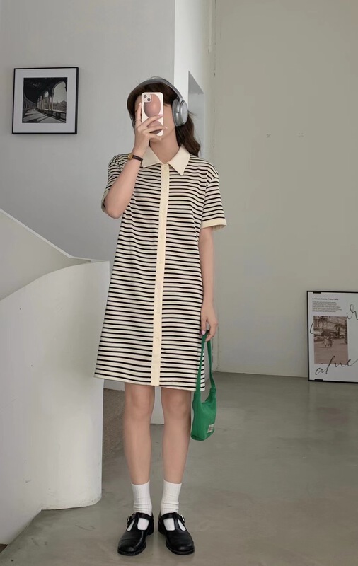 [feeding] Korean stripe casual button dress 7866-d5# cqw