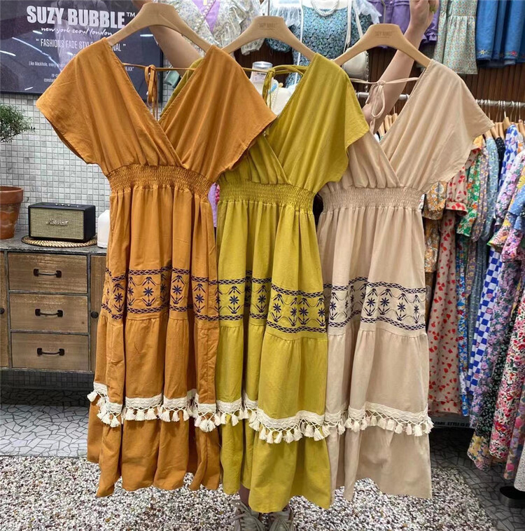 New in early summer! [N21] fashion retro lace design waist closing dress 8897# WPL
