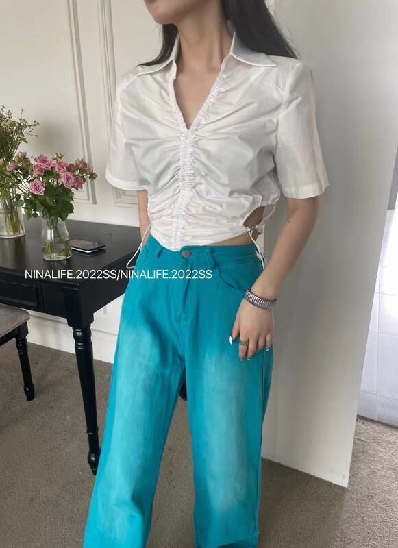 [Nina life] pleated slim shirt 3988# zxl