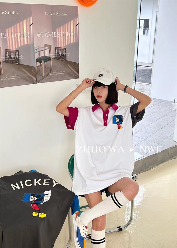 [buyer Yan Xuan zhuowa] Korean polo collar contrast ins short sleeve T-shirt 6030# Cl