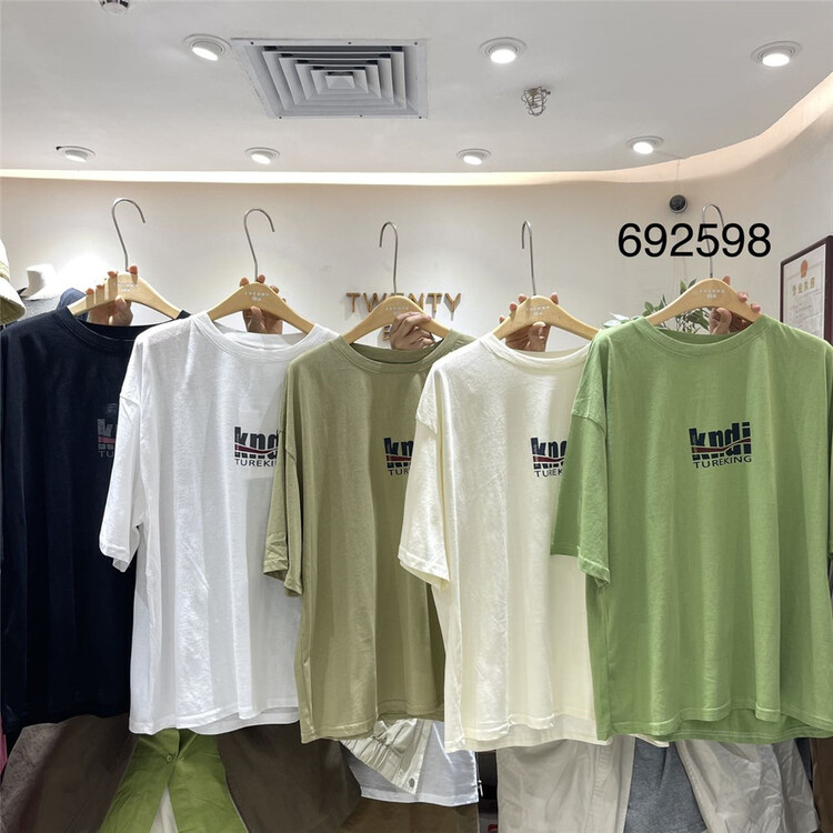 [twenty printed wood] Korean round neck letter printed short sleeve T-shirt 692598# L