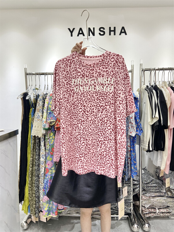 [Yan Sha] simple and versatile letter medium long short sleeve T-shirt 182# CLS