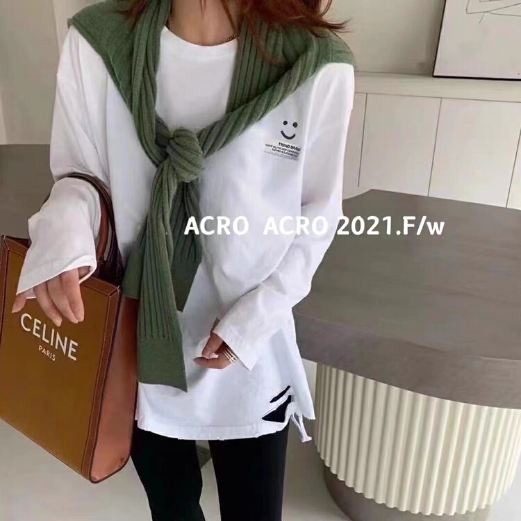 New in early summer! [Shanzhu] Korean loose embroidery smiling face long sleeve T-shirt 2202# XYY