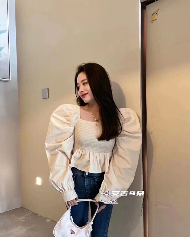 [lidada] bubble sleeve waist closing slim shirt 2655# HBx