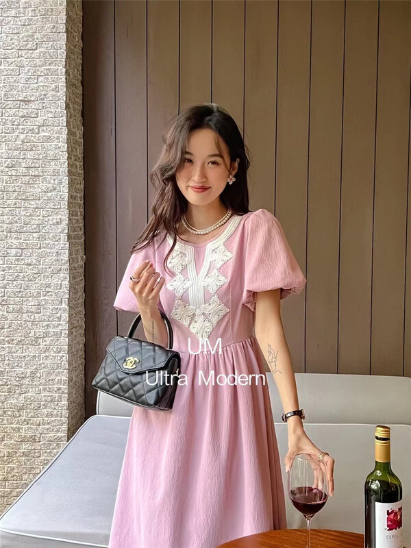 New in early summer! [um micron] Korean style heavy industry high waist dress 88199# hjy