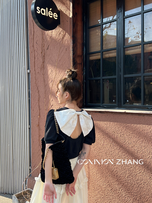 New year in early spring! [CZ Zhang] back bow hollow out short sleeve T-shirt (T-shirt only) 62159# jhy
