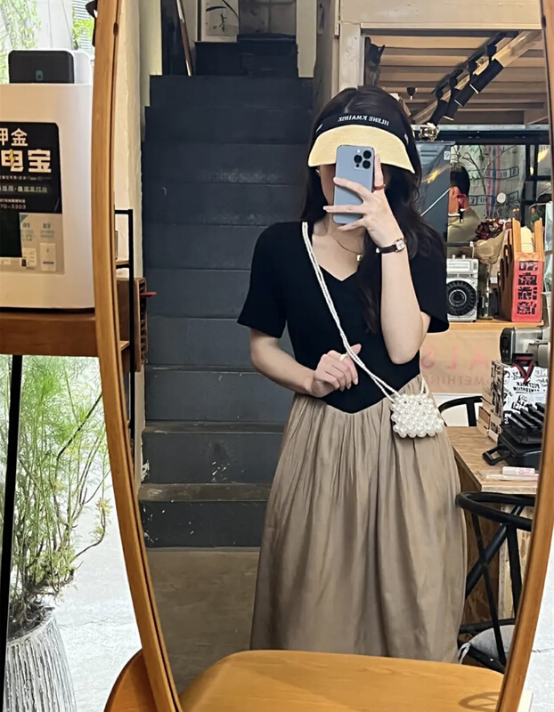 [JH] online Red Xiaoxiang fake two pieces of stitched color contrast dress (only dresses) 41579# PCZ