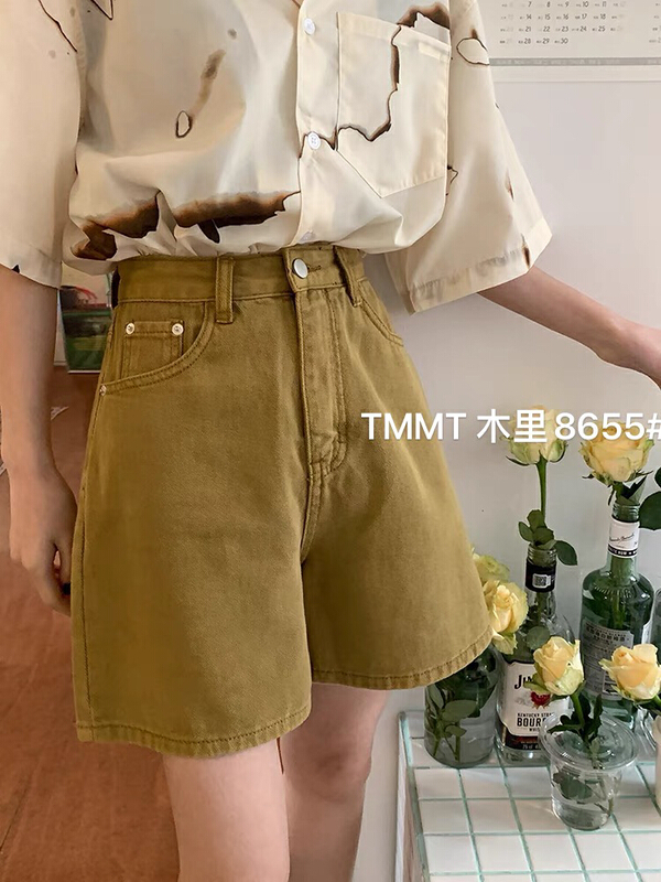[Jiajia Muli] slim and simple foreign style high waist denim shorts (with belt) 8655# L
