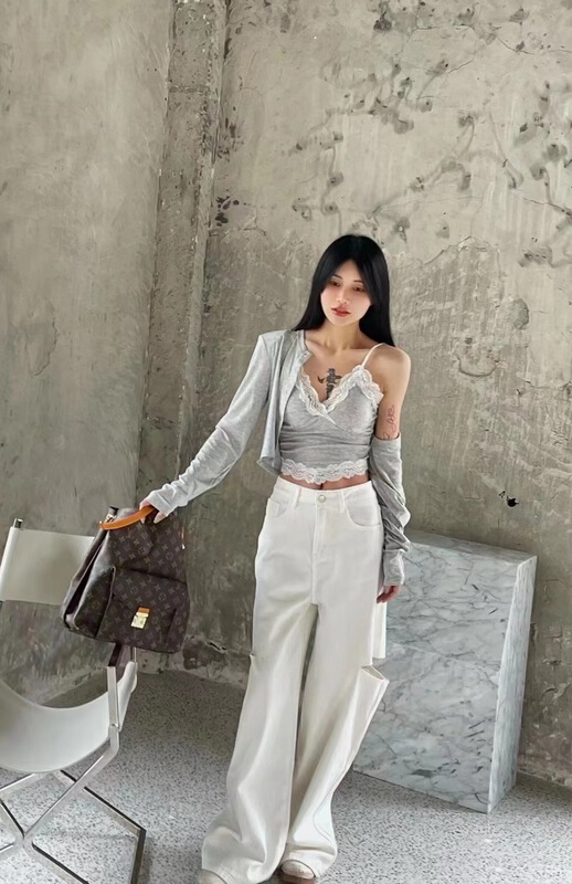 [top] gentle wind cardigan short coat + lace lace sling set 3077# zjy