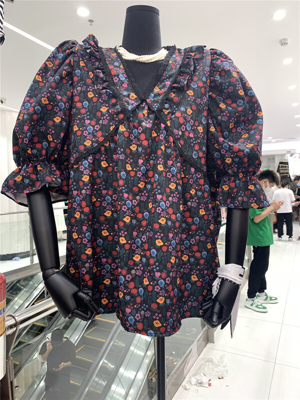 goods in stock! [vegetable seedlings] Vintage V-neck floral loose dress 8316# lwy