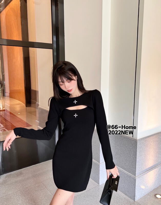 現貨!早春上新！【66 HOME】設計感圓領圖案針織衫+吊帶顯瘦簡約連衣裙套裝  YS1-6717#  PCZ