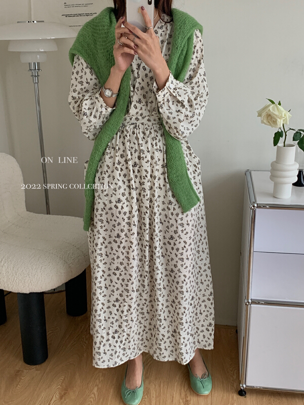 New year in early spring! [on line] Chiffon floral bandage design waist closing dress 36909# lwy