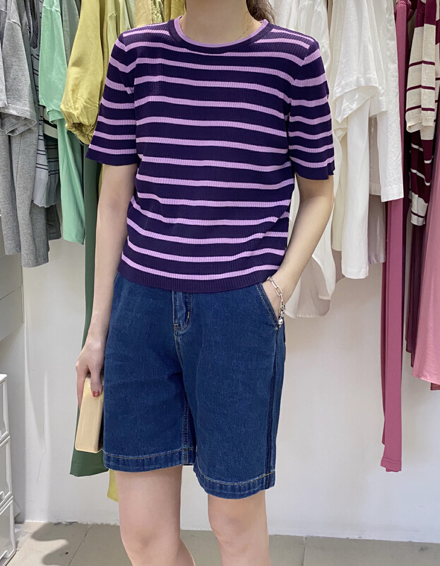 [we are] stripe fashion versatile short sleeve T-shirt 30063# zjy