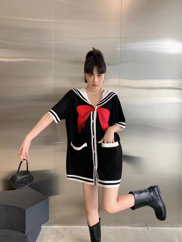 [DTU] knitted bow Navy collar dress 52192# LSL