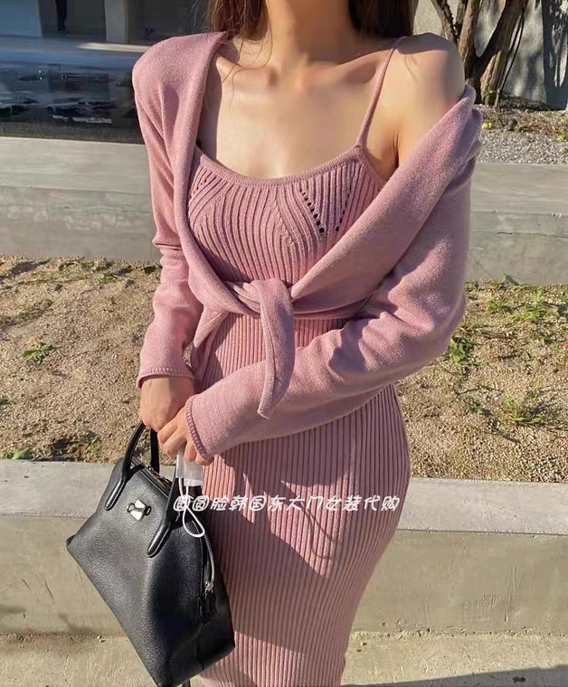 New year in early spring! [noodles] ladies slim knit + suspender dress set 3333# ozq