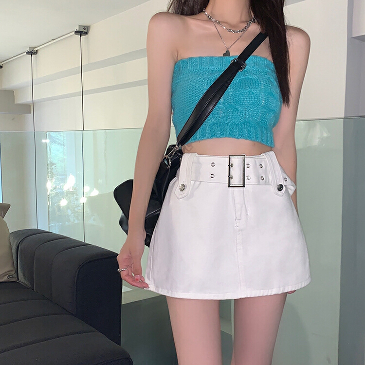 New in early summer! [four seasons] high waist A-shaped Spice Girl Style Skirt (with belt) (including lining) 8875# LSL