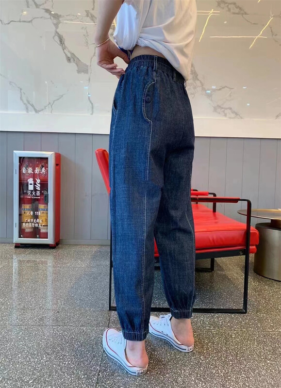 [Lexi] drawstring comfortable elastic waist jeans ys1-22173# L