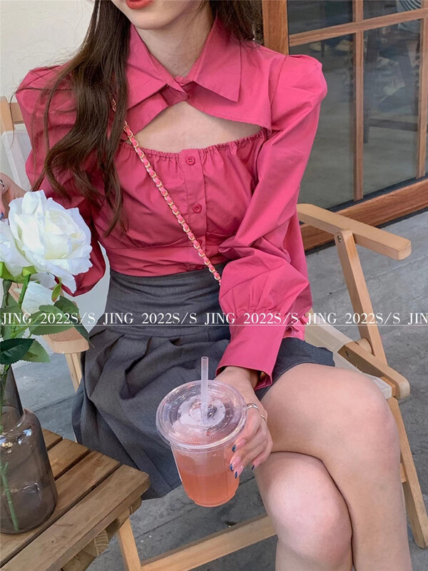[Jing] big woman hollow out design short shirt 6616# cqw