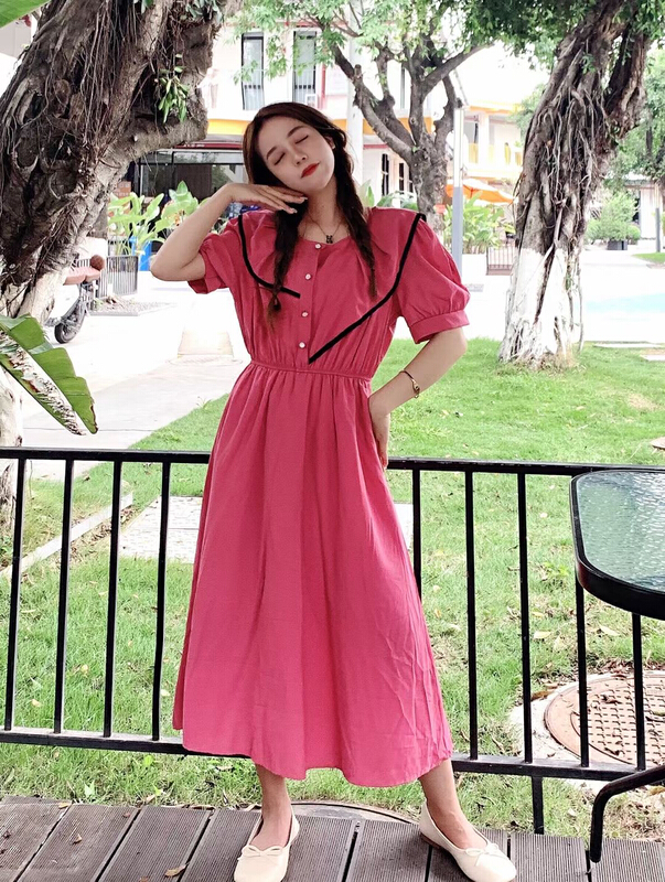 [JH] net red irregular doll collar contrast dress (only dresses) 41638# PCZ